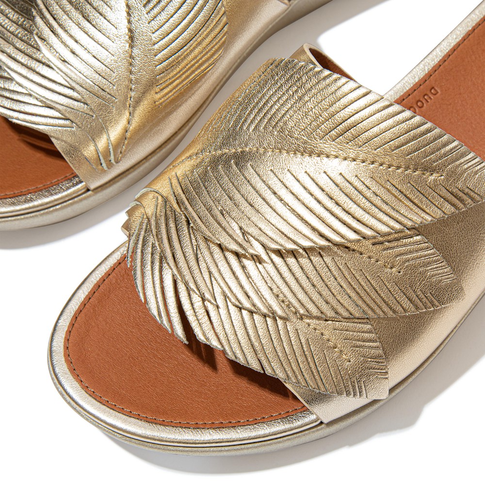 Fitflop Womens Slides Gold - Sola Feather Metallic Leather - KU6375248